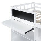Lit mezzanine bas double avec bureau roulant et tiroirs de rangement