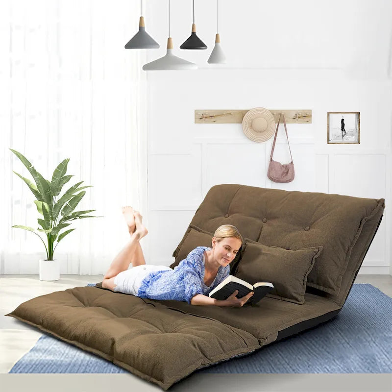 Canapé-lit contemporain et adaptable, avec positionnement au sol et 2 oreillers
