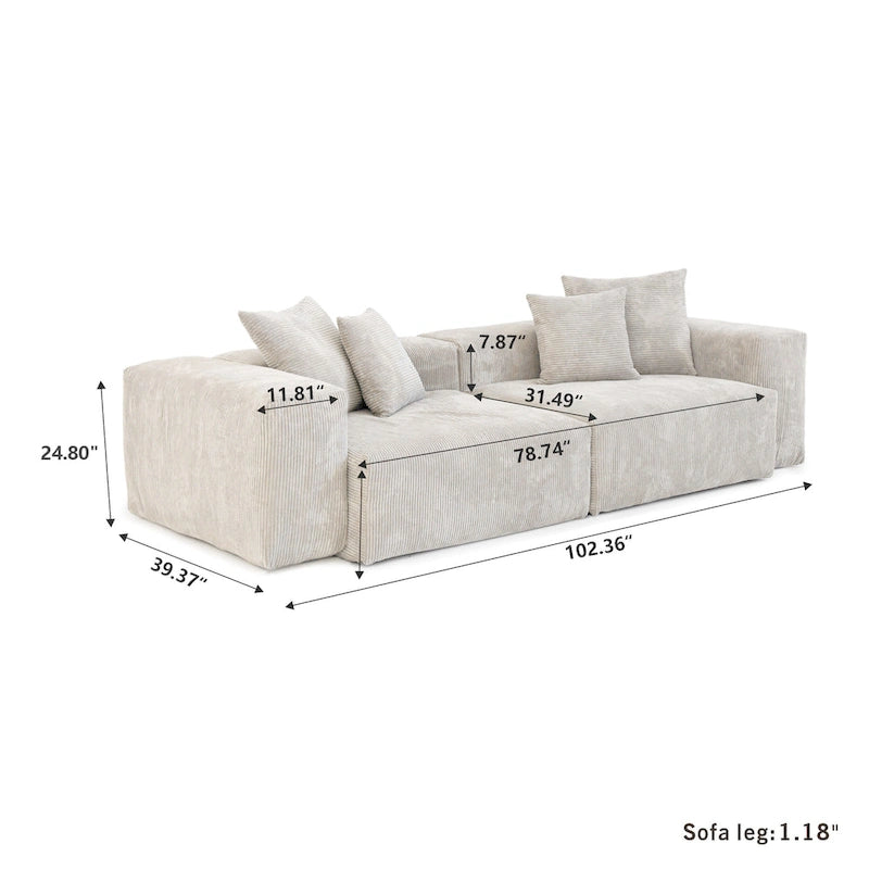 102 Oversized Corduroy Sectional Sofa Modern Wide Couch