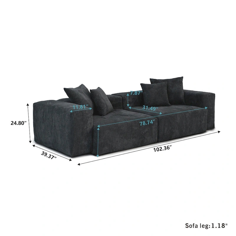 102 Oversized Corduroy Sectional Sofa Modern Wide Couch