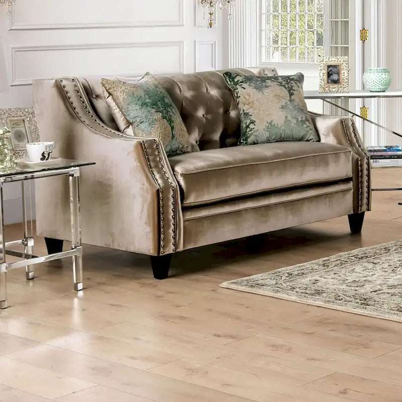 Causeuse rembourrée en bois massif Vynn Transitional de Furniture of America