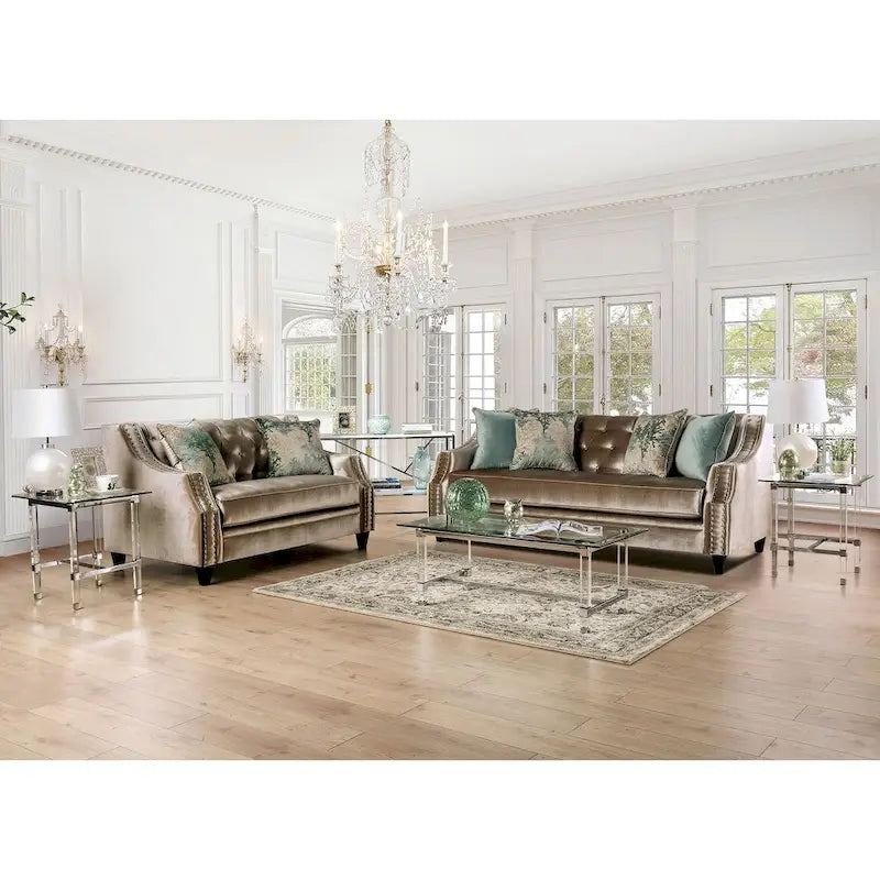 Causeuse rembourrée en bois massif Vynn Transitional de Furniture of America
