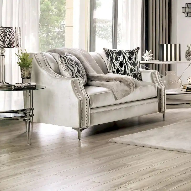Causeuse rembourrée en bois massif Vynn Transitional de Furniture of America
