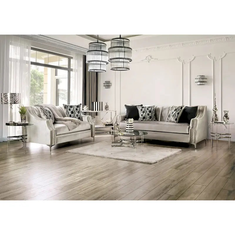 Causeuse rembourrée en bois massif Vynn Transitional de Furniture of America