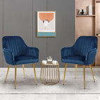 Velvet Accent Dining Chairs with Gold Metal Legs Set of 2