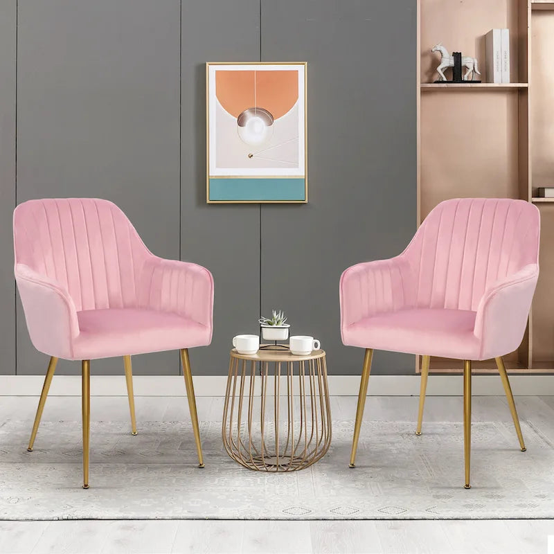Chaises de salle à manger d'appoint en velours avec pieds en métal doré - Lot de 2