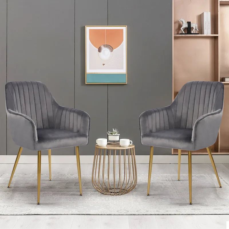 Chaises de salle à manger d'appoint en velours avec pieds en métal doré - Lot de 2
