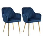 Chaises de salle à manger d'appoint en velours avec pieds en métal doré - Lot de 2