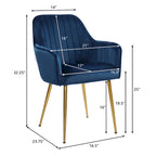 Chaises de salle à manger d'appoint en velours avec pieds en métal doré - Lot de 2