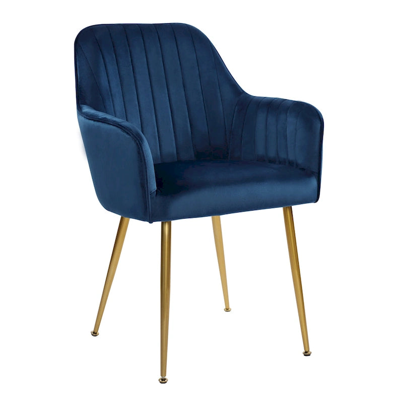Chaises de salle à manger d'appoint en velours avec pieds en métal doré - Lot de 2