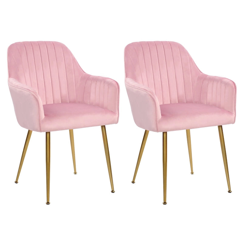 Chaises de salle à manger d'appoint en velours avec pieds en métal doré - Lot de 2
