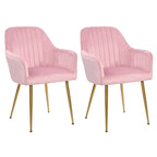 Chaises de salle à manger d'appoint en velours avec pieds en métal doré - Lot de 2
