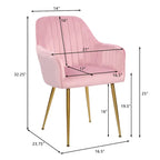Chaises de salle à manger d'appoint en velours avec pieds en métal doré - Lot de 2