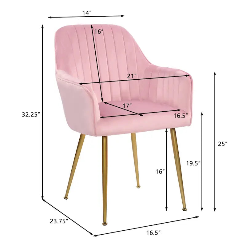Chaises de salle à manger d'appoint en velours avec pieds en métal doré - Lot de 2