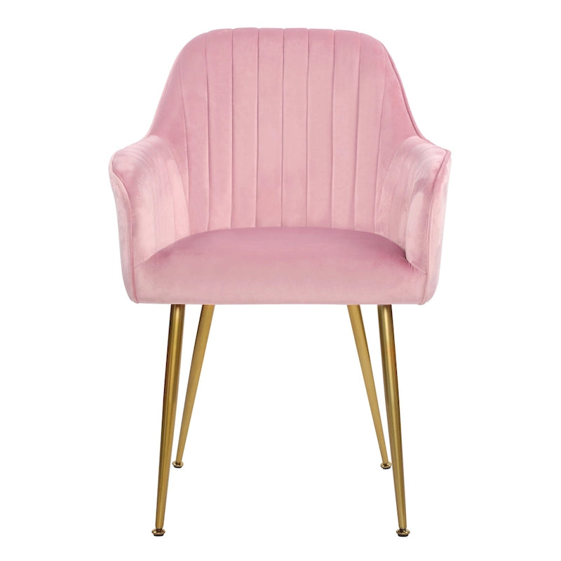 Chaises de salle à manger d'appoint en velours avec pieds en métal doré - Lot de 2
