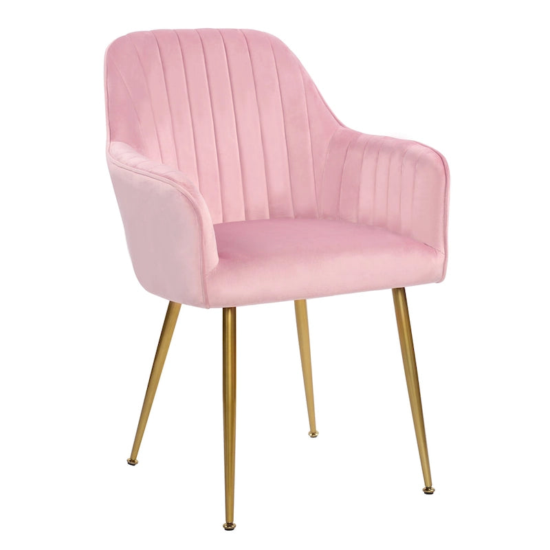 Chaises de salle à manger d'appoint en velours avec pieds en métal doré - Lot de 2