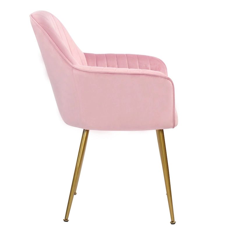 Chaises de salle à manger d'appoint en velours avec pieds en métal doré - Lot de 2