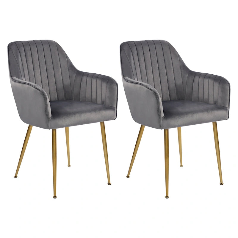 Chaises de salle à manger d'appoint en velours avec pieds en métal doré - Lot de 2
