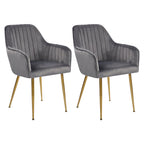 Chaises de salle à manger d'appoint en velours avec pieds en métal doré - Lot de 2