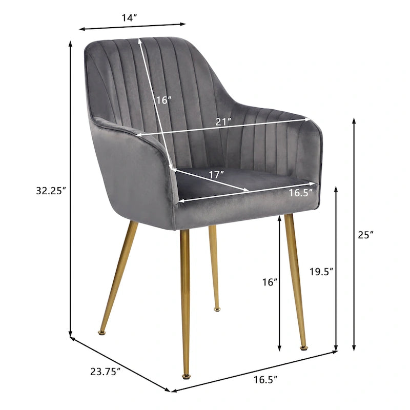 Chaises de salle à manger d'appoint en velours avec pieds en métal doré - Lot de 2