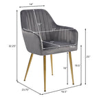 Chaises de salle à manger d'appoint en velours avec pieds en métal doré - Lot de 2