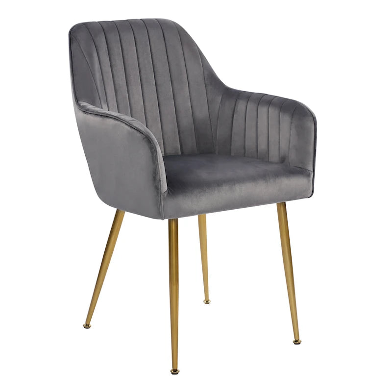 Chaises de salle à manger d'appoint en velours avec pieds en métal doré - Lot de 2
