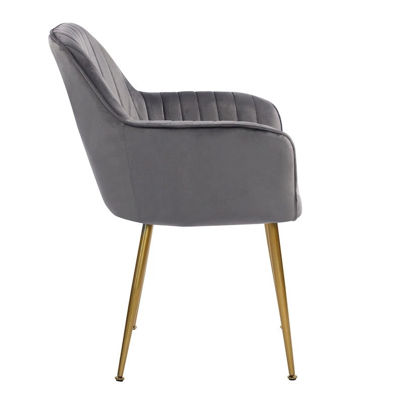 Chaises de salle à manger d'appoint en velours avec pieds en métal doré - Lot de 2