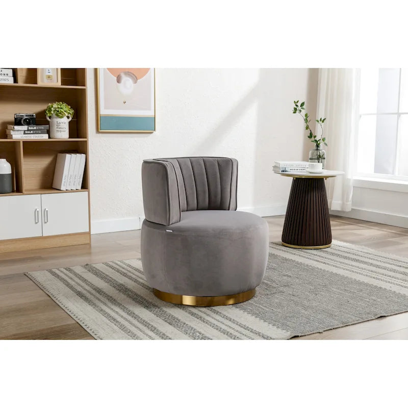 HOMEFUN Velvet Upholstered 360 Degree Swivel Armless Round Barrel Chairs