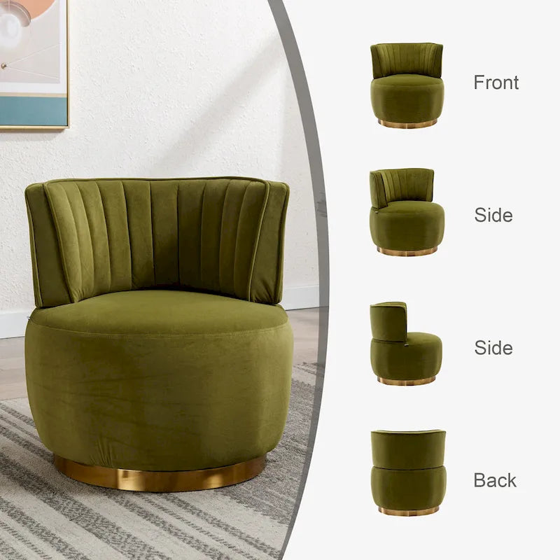 HOMEFUN Chaises rondes sans bras pivotantes à 360 degrés en velours