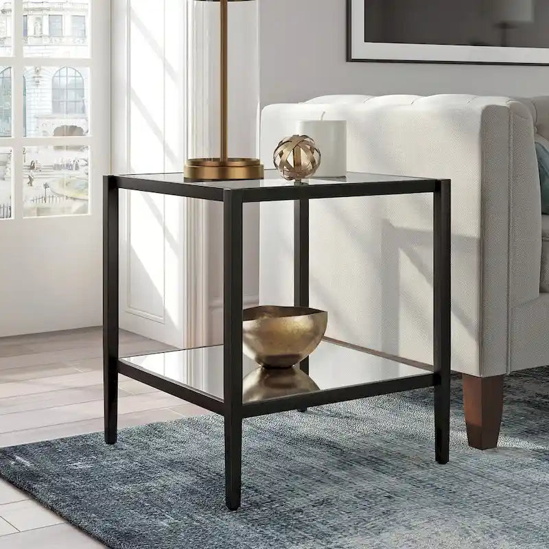 Table d'appoint carrée large Hera 20 avec étagère miroir