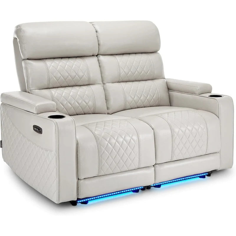 MCombo Power Reclining Loveseat Sofa with Adjustable Headrests, Home Theater Seating with Armrest Storage, Faux Leather HTS470