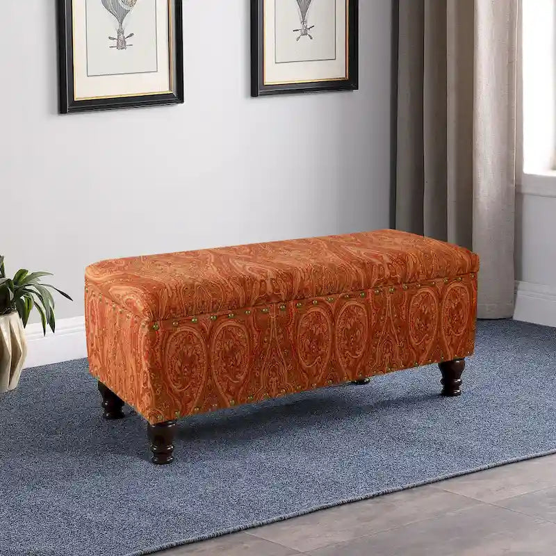 Banc de rangement rembourré Copper Grove Muscari avec garniture cloutée