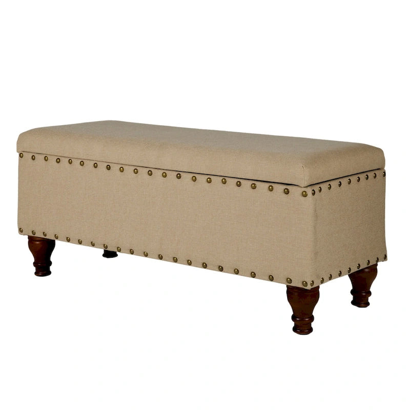Banc de rangement rembourré Copper Grove Muscari avec garniture cloutée