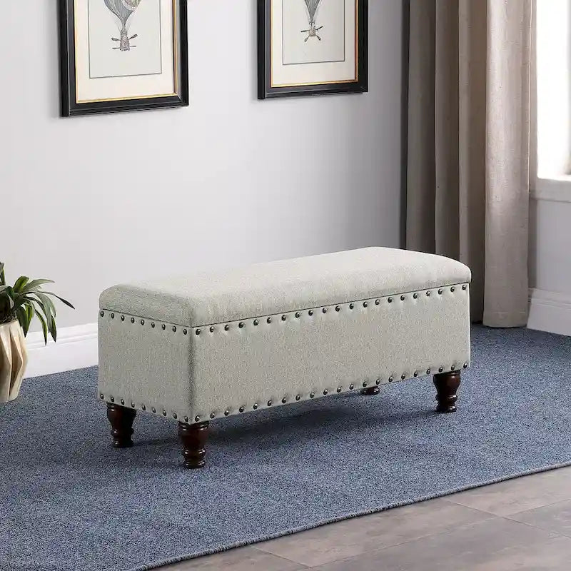 Banc de rangement rembourré Copper Grove Muscari avec garniture cloutée