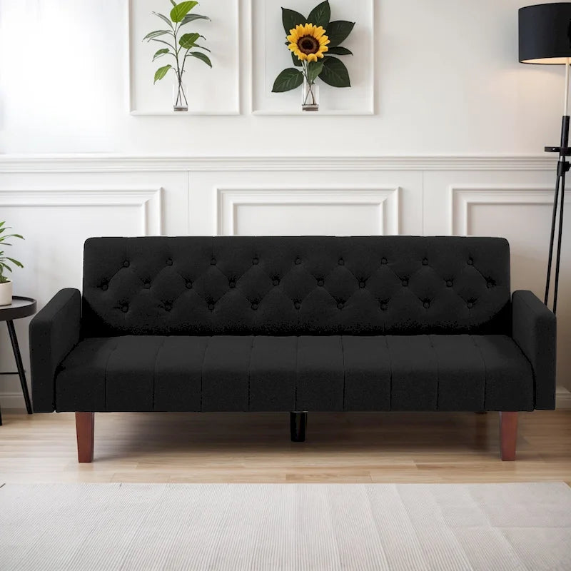 74 Velvet Futon Sofa Bed, Adjustable Backrest Convertible Loveseat Sleeper Couch with Tapered Wood Legs for Small Space