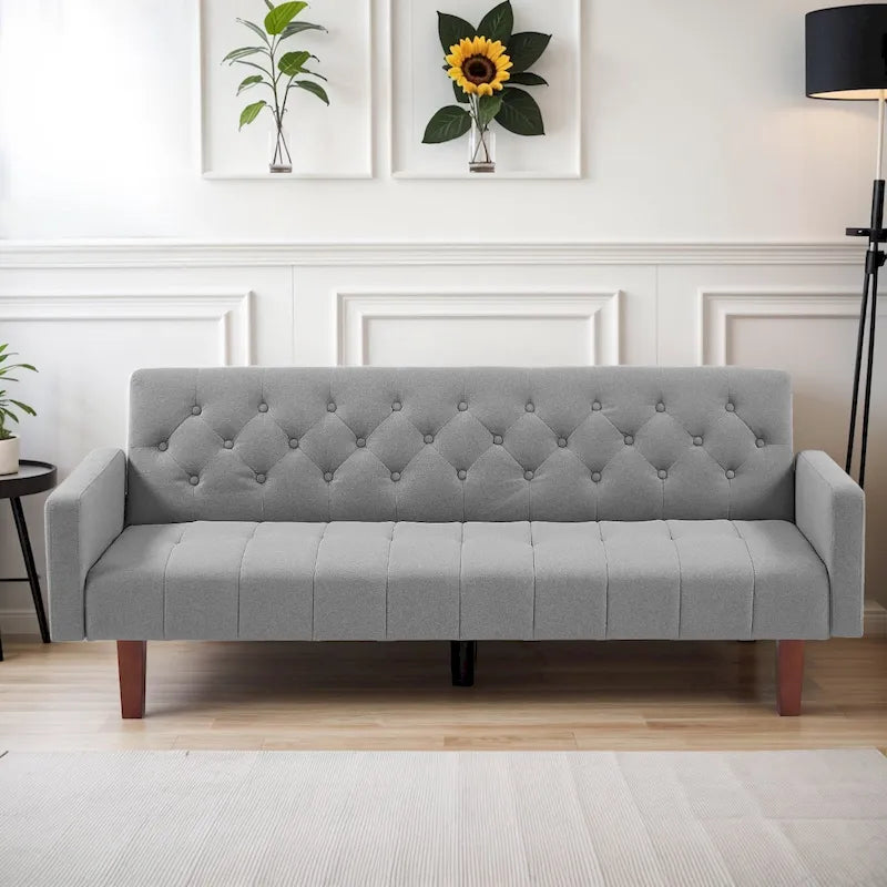 74 Velvet Futon Sofa Bed, Adjustable Backrest Convertible Loveseat Sleeper Couch with Tapered Wood Legs for Small Space