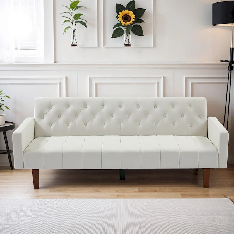 74 Velvet Futon Sofa Bed, Adjustable Backrest Convertible Loveseat Sleeper Couch with Tapered Wood Legs for Small Space