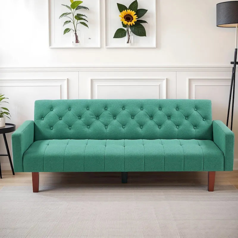 74 Velvet Futon Sofa Bed, Adjustable Backrest Convertible Loveseat Sleeper Couch with Tapered Wood Legs for Small Space