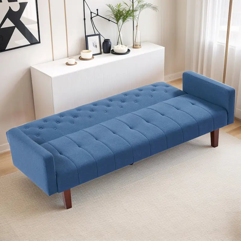74 Velvet Futon Sofa Bed, Adjustable Backrest Convertible Loveseat Sleeper Couch with Tapered Wood Legs for Small Space