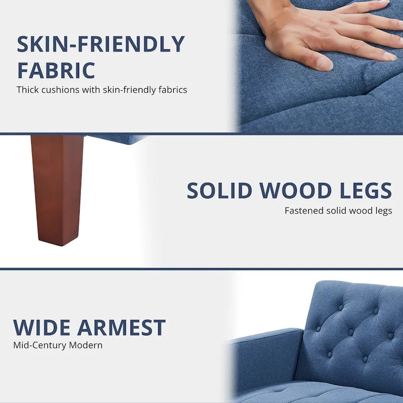 74 Velvet Futon Sofa Bed, Adjustable Backrest Convertible Loveseat Sleeper Couch with Tapered Wood Legs for Small Space