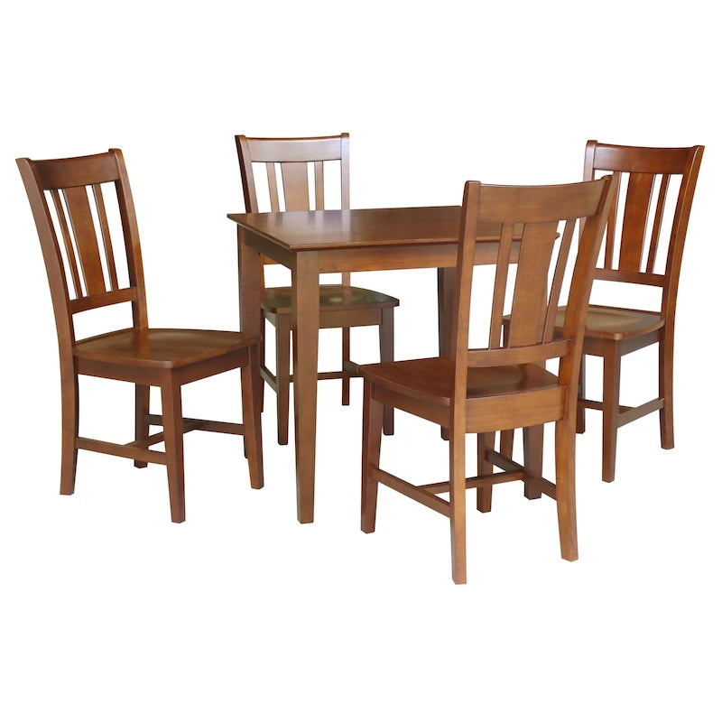 Table à manger en bois massif de 36 x 36 po avec 4 chaises à dossier ajouré - Ensemble de 5 pièces