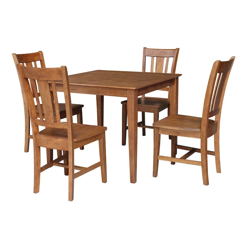 Table à manger en bois massif de 36 x 36 po avec 4 chaises à dossier ajouré - Ensemble de 5 pièces