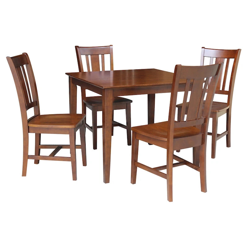 Table à manger en bois massif de 36 x 36 po avec 4 chaises à dossier ajouré - Ensemble de 5 pièces