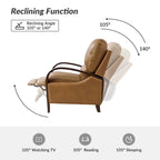 Alex Mid-century Modern Cigar Genuine Leather Manual Recliner with Wooden Curved Arms