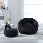 HOMEFUN Fauteuil poire rond en chenille, doux et confortable, avec pouf et oreiller
