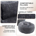 HOMEFUN Fauteuil poire rond en chenille, doux et confortable, avec pouf et oreiller