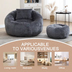 HOMEFUN Fauteuil poire rond en chenille, doux et confortable, avec pouf et oreiller