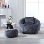 HOMEFUN Fauteuil poire rond en chenille, doux et confortable, avec pouf et oreiller