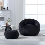 HOMEFUN Fauteuil poire rond en chenille, doux et confortable, avec pouf et oreiller