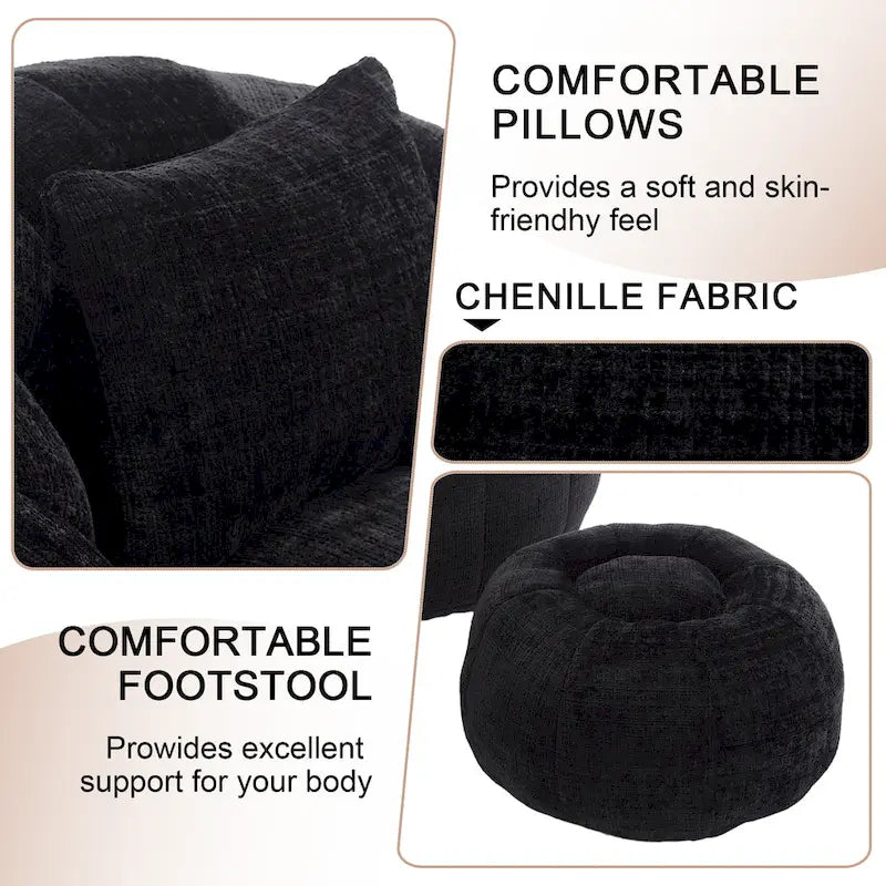 HOMEFUN Fauteuil poire rond en chenille, doux et confortable, avec pouf et oreiller